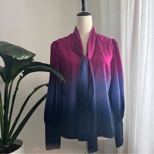 Tanya Taylor Susan Ombré Pink Violet Tie-Neck Top AS SEEN ON TV Jenna Bu…